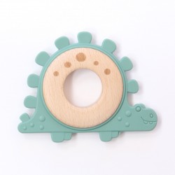 Dino Teething Ring Beech Wood and Silicone Duo