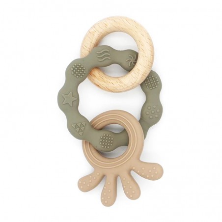 Silicone Teething Rattle Ring Olive