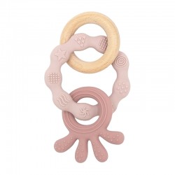 Silicone Teething Rattle Ring Pink