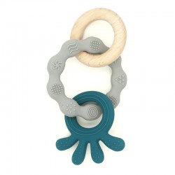 Silicone Teething Rattle Ring Blue